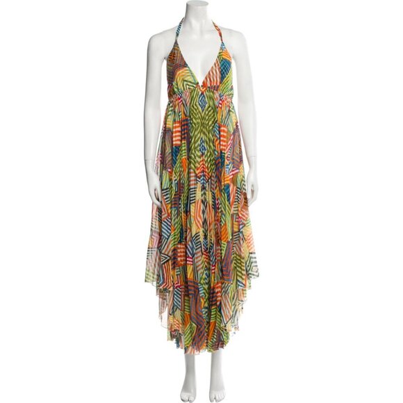 NWT Alice + Olivia Ollie Dress Abstract Colorful Long Midi V Neck M | 6 #8000 - Picture 4 of 8